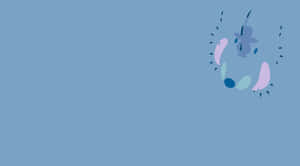 藍色背景上帶有粉彩花卉形狀的抽象簡約設計。 — 5120x2880 壁紙