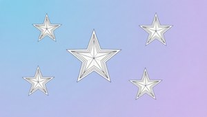 五顆帶輪廓的星星在藍色到薰衣草色漸變背景上