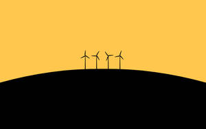 日落時山丘上的四座風力發電機 — 簡單 壁紙