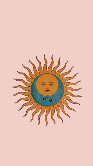 極簡粉彩插圖中帶有臉部的太陽和月亮。