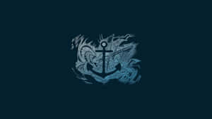 一個被漩渦般的海浪和海洋生物包圍的錨。 — 極簡美學 壁紙