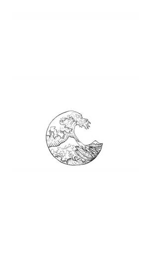 以黑白線條藝術風格繪製的新月形波浪。
