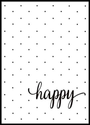 白色背景上的黑色圓點和草書體happy字樣。 — Kindle 壁紙