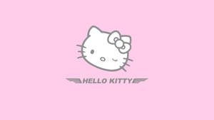 Hello Kitty標誌，帶有蝴蝶結和翅膀，背景為粉紅色