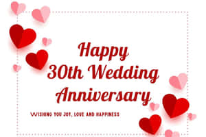 結婚30週年快樂賀卡，帶有紅色心形和慶祝文字。