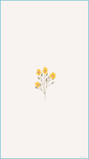 五朵帶綠色莖的小黃花在淡奶油色背景上。