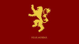 紅色背景上金色獅子徽章，格言「Hear Me Roar」 — 鄉村風 壁紙