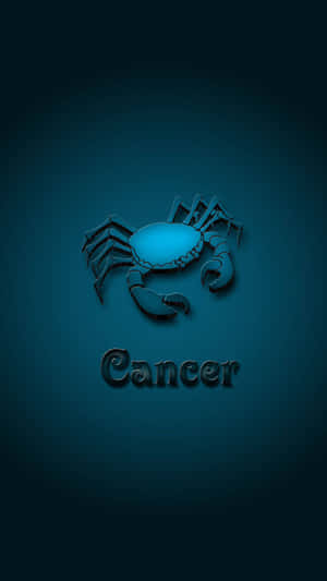 藍色巨蟹座符號，帶有Cancer字樣，位於深藍綠色背景上。 — 藍色 壁紙