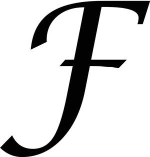 白色背景上的大膽黑色斜體字母F