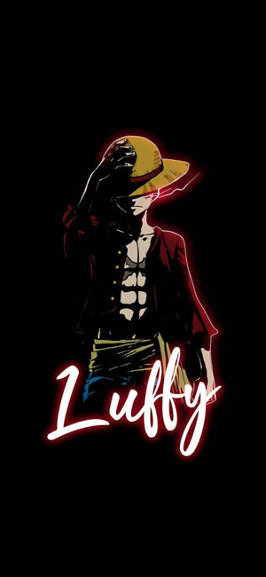 動漫角色Luffy戴著草帽和發光紅色輪廓，站在黑色背景前。 — 海賊王 壁紙