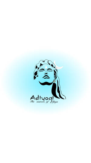 Adiyogi標誌，帶有新月和文字，背景為藍色漸變