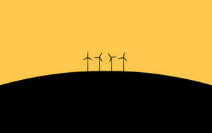 日落時山丘上的四座風力發電機 — 簡單 壁紙
