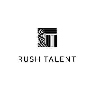 Rush Talent 標誌，具有抽象幾何設計和粗體文字。 — 極簡美學 壁紙