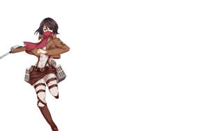 動漫戰士女孩身穿棕色制服和紅色圍巾，雙腿綁著裝備，手持劍。