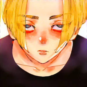 金髮且淚眼紅紅嘅動漫角色，悲傷咁向下望。 — Mikey 東京復仇者 GIF 壁紙