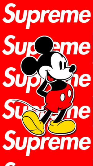 米奇老鼠圖案配以紅色背景上的Supreme標誌