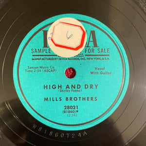 米爾斯兄弟《High and Dry》復古Decca Records黑膠唱片標籤，附樣本貼紙。