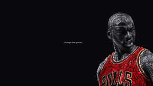 米高佐敦身穿由文字組成的公牛隊球衣，並附有短語 change the game。 — Air Jordan GIF 壁紙