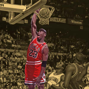米高佐敦在NBA比賽中灌籃，觀眾觀看。 — Jordan 標誌 GIF 壁紙