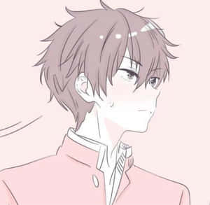 動漫男性角色，穿著粉紅色校服，表情柔和。