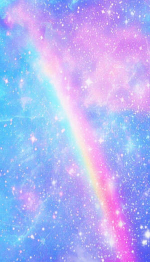 充滿活力的宇宙場景，彩虹流星和閃爍星星在粉彩星雲中。