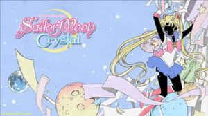 美少女戰士Crystal動畫標題，女主角在太空中被行星和星星環繞。