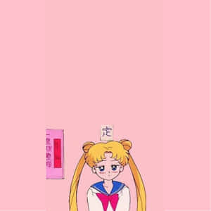 在粉紅色背景上，穿著水手服、雙馬尾的動畫女孩露出疲倦的表情。 — 可愛動漫女仔 壁紙