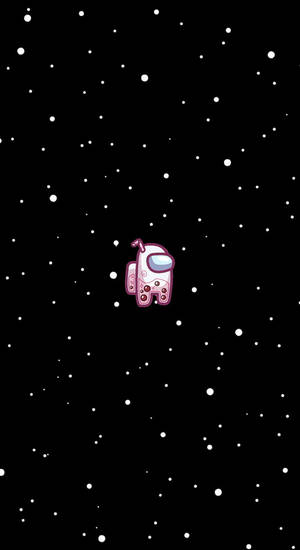 一個粉紅色卡通太空人漂浮在佈滿星星的黑色空間中。 — 淺粉紅色 壁紙