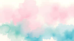 奶油白背景上的柔和粉紅與青綠色水彩雲朵 — 設計 壁紙