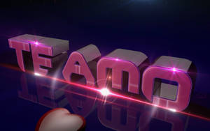 光澤粉紅色3D字母拼出TEANO，在黑暗反光表面上帶有鏡頭光暈。