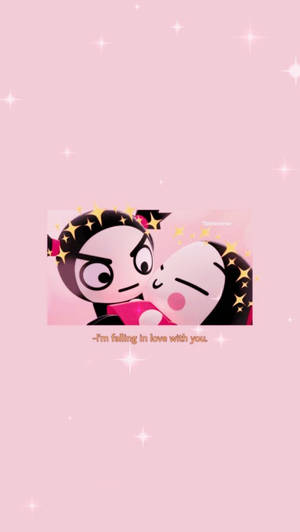 兩個卡通角色接吻，帶有閃爍效果和文字「I'm falling in love with you。」
