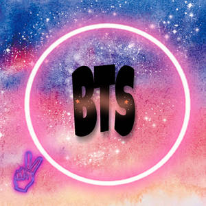 黑色BTS標誌在宇宙背景上帶有發光圓環和平和標誌