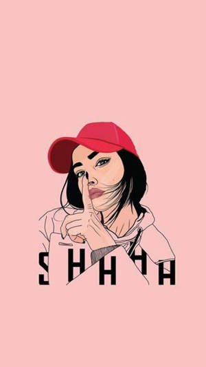 戴紅色帽子的女士做出安靜手勢，下方有粗體文字