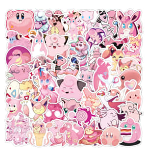 粉紅色動漫貼紙合集，包含 Pokémon 和 Kirby 角色。 — 可愛寵物小精靈 壁紙
