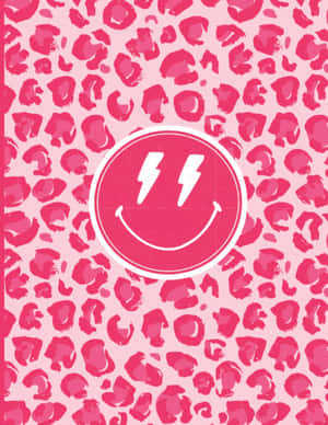 粉紅色豹紋背景，帶有包含閃電笑臉的白色圓圈。
