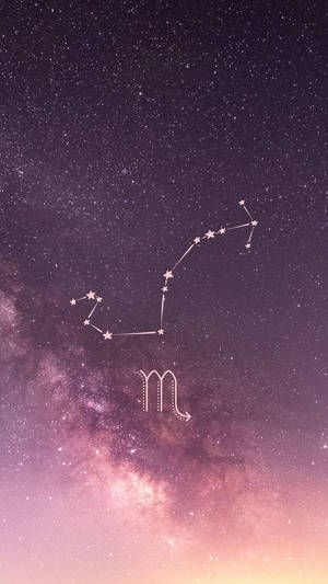 天蠍座星座在帶有銀河的鮮豔紫色和粉紅色夜空中以星星勾勒出輪廓。