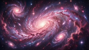 一個淺粉紅色美學星系，帶有旋轉的星雲。