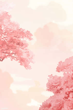 粉紅色的櫻花樹襯托著柔和的粉彩天空，水彩風格。 — 淺粉紅色美學動圖 壁紙
