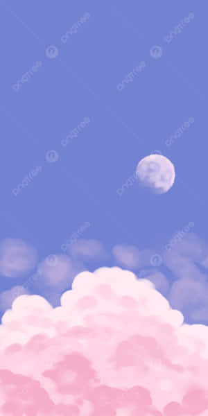 寧靜的藍色夜空中的粉紅雲朵和滿月。