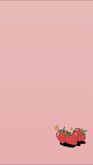 三顆帶有閃光的插圖草莓在粉紅色背景上。