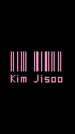 粉紅色像素化條碼和名字 Kim Jisoo 在黑色背景上。 — 省電 壁紙