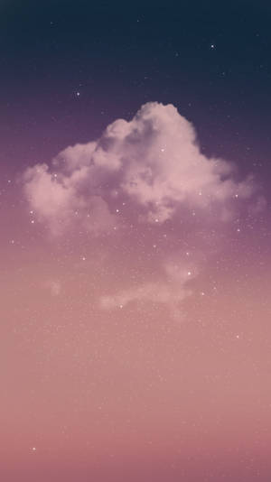 一朵蓬鬆的雲朵漂浮在星光燦爛的粉紅和紫色夜空中。