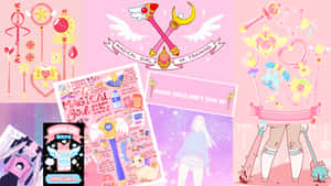魔法少女主題動漫藝術， featuring 魔杖、閃光和粉紅色調的角色設計。