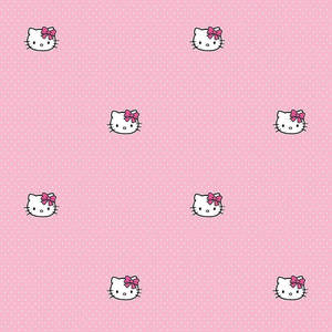 粉紅色牆紙，戴蝴蝶結的Hello Kitty面孔，背景為圓點圖案。 — 圖案 壁紙