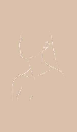 以米色調繪製的女性側面優雅極簡線條畫。