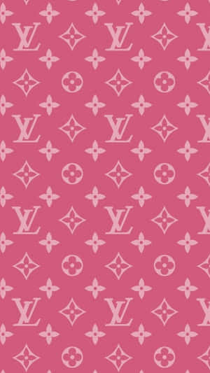 粉紅色背景，帶有白色Louis Vuitton字母組合和花卉圖案。 — 粉彩粉紅色 壁紙