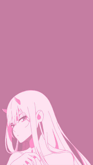 粉紅極簡風格中帶角的動漫女孩