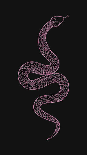 一條粉紅色線條藝術蛇，帶網格圖案，在黑色背景上 — 深紫色美學 GIF 壁紙