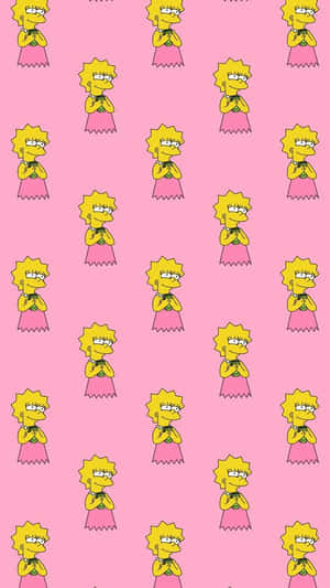 卡通角色 Lisa Simpson 在粉紅色背景上的重複圖案。