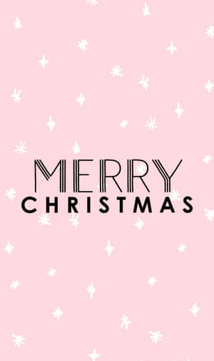 粉紅色背景，帶有白色雪花和粗體黑色Merry Christmas文字。